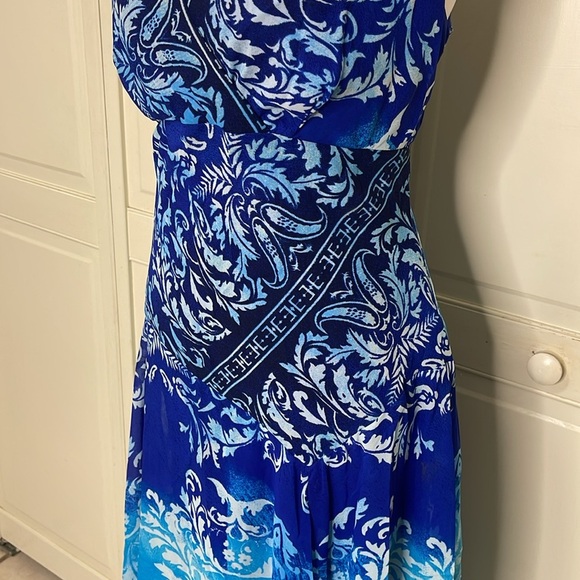 Rabbit Designs Women’s Blue Paisley Midi Asymmetrical Slip Sundress Size 10 - Picture 4 of 12